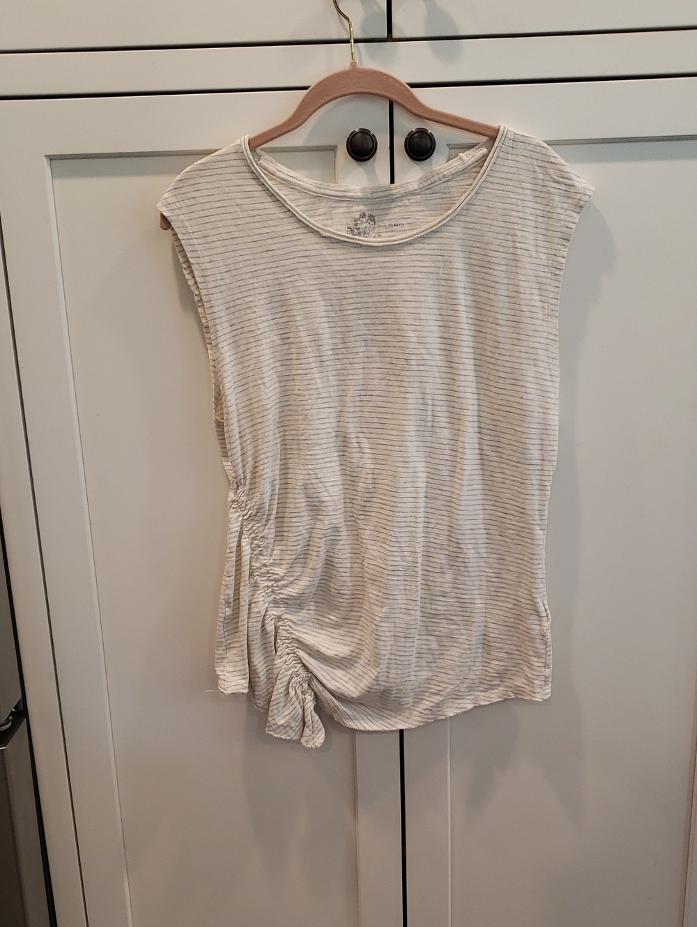 Anthropologie Pilcro White and Light Gray Striped Sleeveless Tank